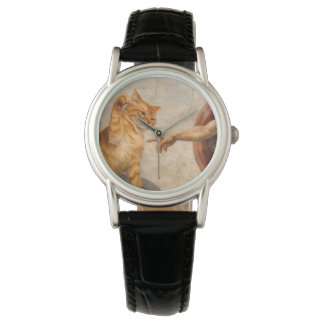 Grappige kattenmeme kunst Creatie van Adam met kat Horloge
