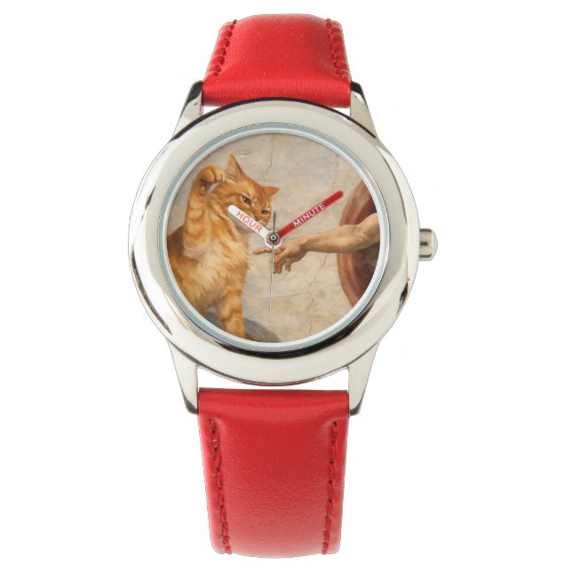 Grappige kattenmeme kunst Creatie van Adam met kat Horloge (Voorkant)