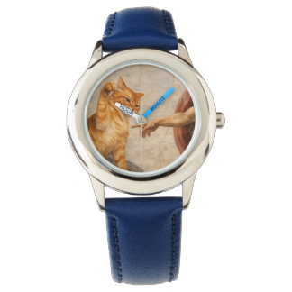 Grappige kattenmeme kunst Creatie van Adam met kat Horloge