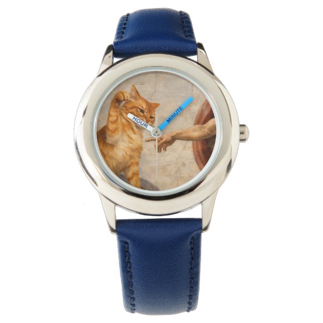 Grappige kattenmeme kunst Creatie van Adam met kat Horloge (Voorkant)