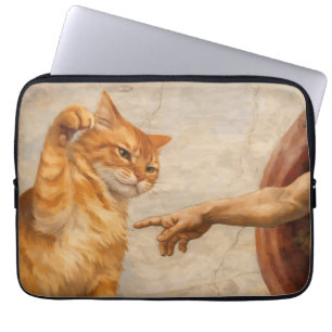 Grappige kattenmeme kunst Creatie van Adam met kat Laptop Sleeve