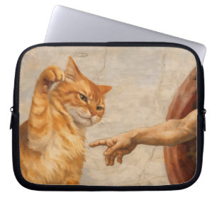 Grappige kattenmeme kunst Creatie van Adam met kat Laptop Sleeve