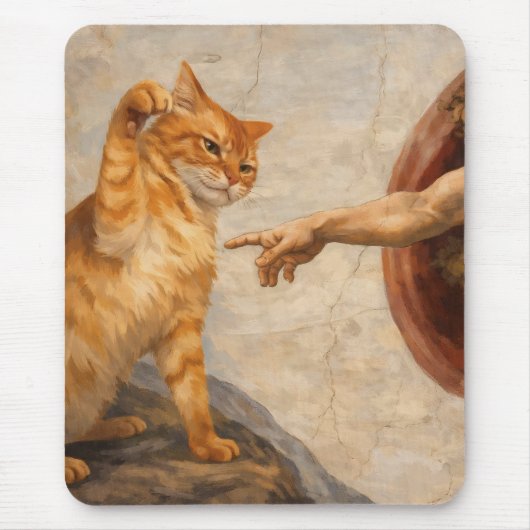 Grappige kattenmeme kunst Creatie van Adam met kat Muismat (Voorkant)