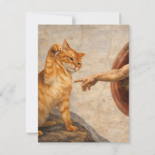 Grappige kattenmeme kunst Creatie van Adam met kat Notitiekaartje