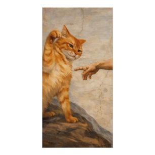 Grappige kattenmeme kunst Creatie van Adam met kat Perfect Poster