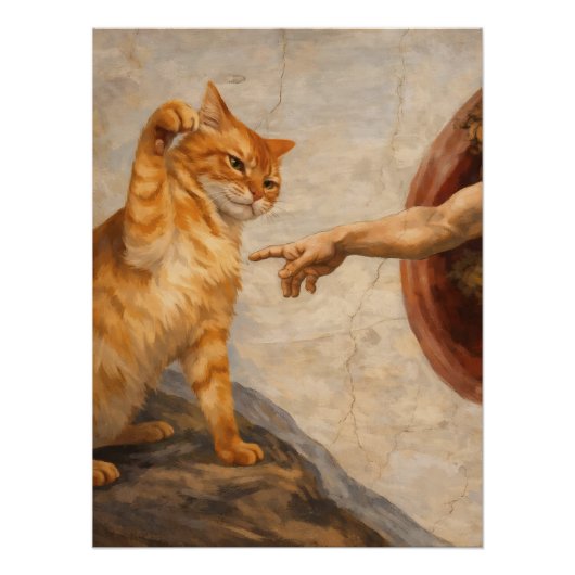 Grappige kattenmeme kunst Creatie van Adam met kat Perfect Poster (Voorkant)