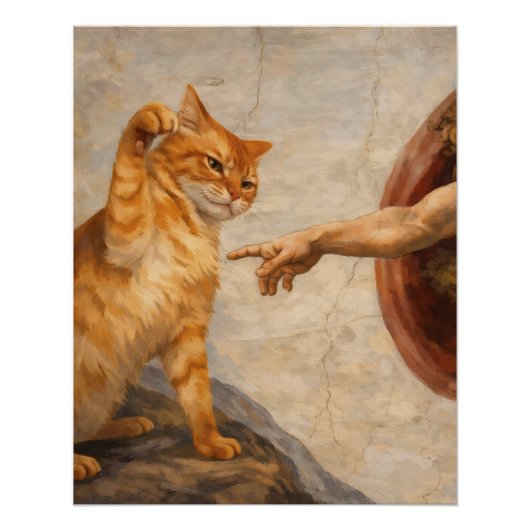 Grappige kattenmeme kunst Creatie van Adam met kat Perfect Poster (Voorkant)