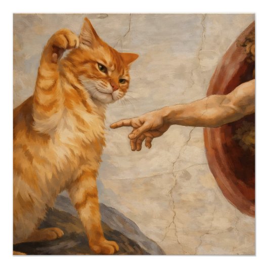 Grappige kattenmeme kunst Creatie van Adam met kat Perfect Poster (Voorkant)