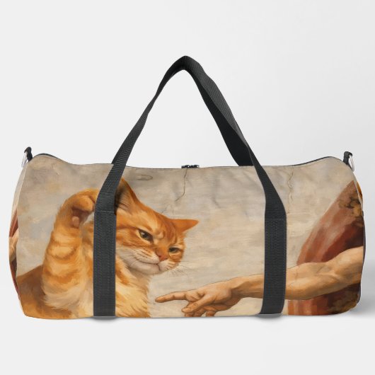 Grappige kattenmeme kunst Creatie van Adam met kat Plunjezak (Voorkant)