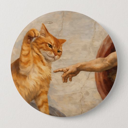 Grappige kattenmeme kunst Creatie van Adam met kat Ronde Button 4,0 Cm (Voorkant)