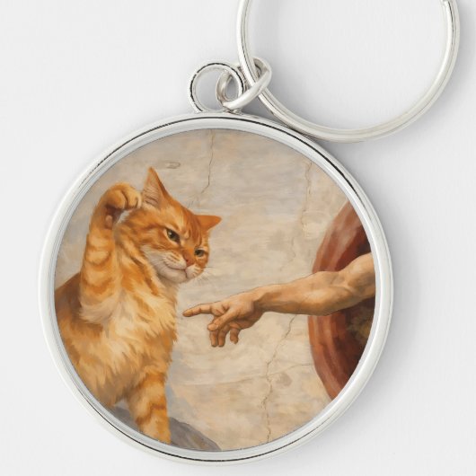 Grappige kattenmeme kunst Creatie van Adam met kat Sleutelhanger (Voorkant)