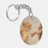Grappige kattenmeme kunst Creatie van Adam met kat Sleutelhanger (Voorkant Links)