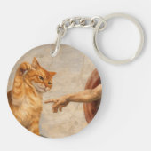 Grappige kattenmeme kunst Creatie van Adam met kat Sleutelhanger (Achterkant)