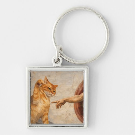 Grappige kattenmeme kunst Creatie van Adam met kat Sleutelhanger (Voorkant)