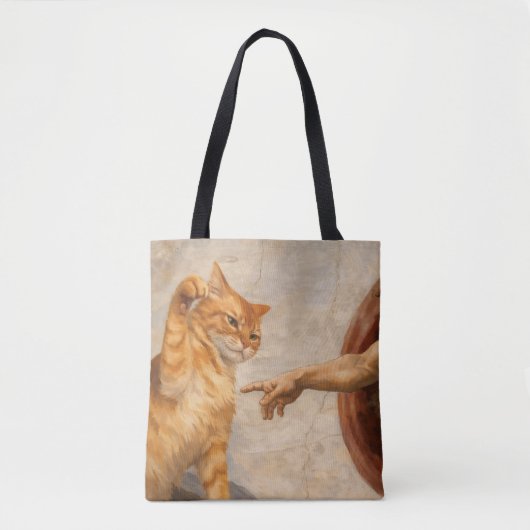 Grappige kattenmeme kunst Creatie van Adam met kat Tote Bag (Voorkant)