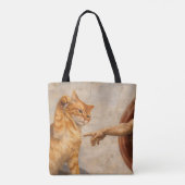 Grappige kattenmeme kunst Creatie van Adam met kat Tote Bag (Achterkant)