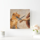 Grappige kattenmeme kunst Creatie van Adam met kat Vierkante Klok (Huis)