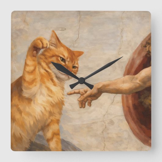 Grappige kattenmeme kunst Creatie van Adam met kat Vierkante Klok (Voorkant)