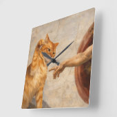 Grappige kattenmeme kunst Creatie van Adam met kat Vierkante Klok (Hoek)