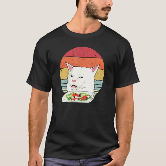 Grappige kattenmeme, retro kat die schreeuwt terwi t-shirt (Voorkant)
