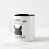 Grappige kattenmeme, twee hersencellen, zelfspot tweekleurige koffiemok (Voorkant links)