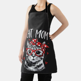 Grappige Kattenmoeder met Bril & Bandana Zwarte Ke Schort