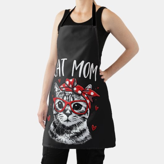 Grappige Kattenmoeder met Bril & Bandana Zwarte Ke Schort (Insitu)