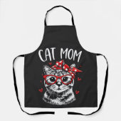 Grappige Kattenmoeder met Bril & Bandana Zwarte Ke Schort (Voorkant)