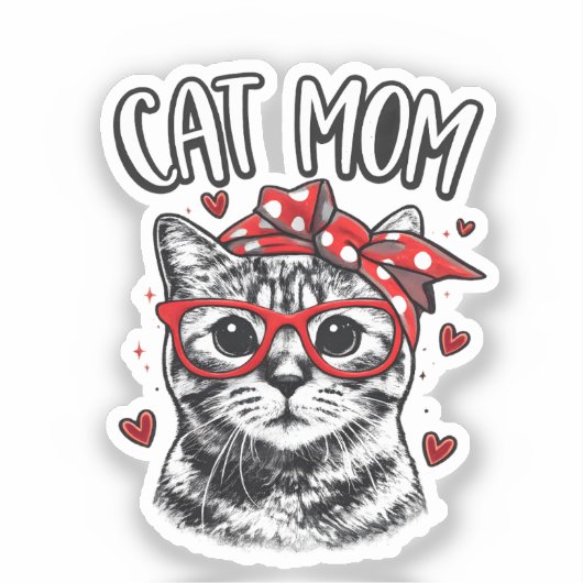 Grappige kattenmoeder met bril en bandana Cute kat Sticker (Voorkant)