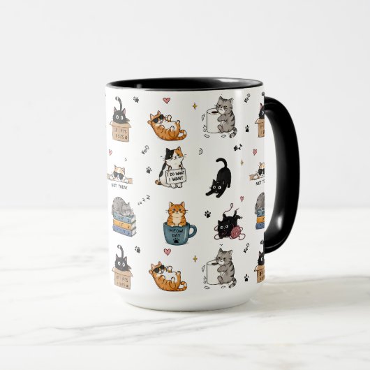 Grappige kattenpatroon mok, mok voor kattenliefheb (Voorkant rechts)