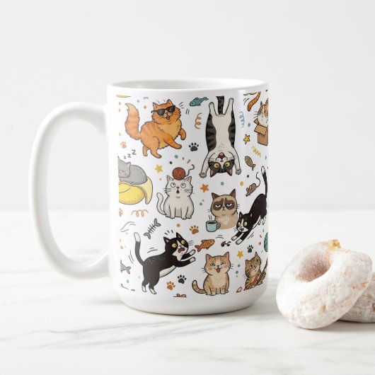 Grappige kattenpatroon mok voor kattenliefhebbers (Met donut)