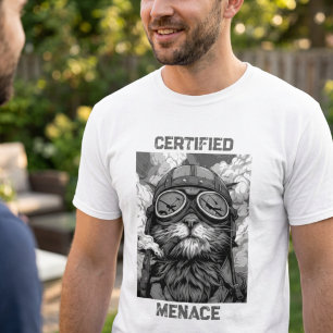 Grappige kattenpiloot die een sigaar rookt Zwart e T-shirt
