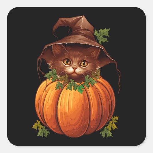 GRAPPIGE KATTENPOMPOEN VIERKANTE STICKER (Voorkant)