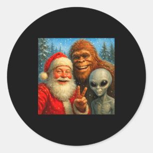 Grappige kattenselfie met kerstman & Bigfoot ik Ronde Sticker