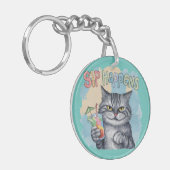 Grappige kattenslok gebeurt sleutelhanger (Voorkant Links)