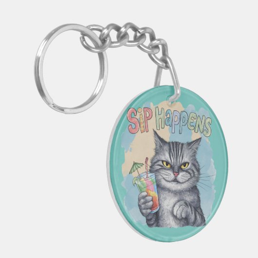 Grappige kattenslok gebeurt sleutelhanger (Voorkant Links)