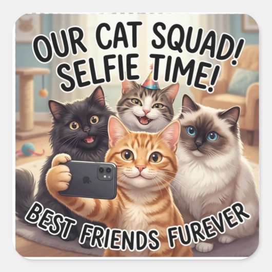 Grappige Kattentroep Selfie Sticker (Voorkant)