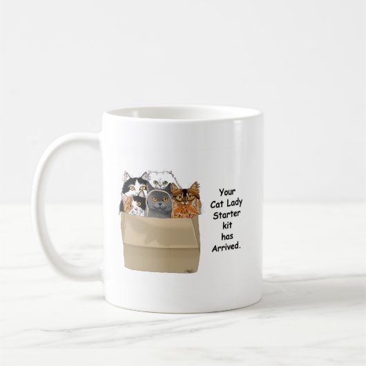 Grappige Kattenvrouw Starter Kit Humor Wit Koffiemok (Links)