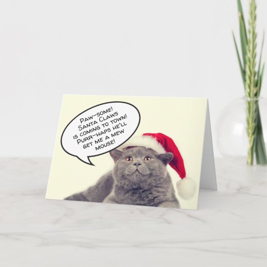 Grappige kattenwoordspeling kerstmis aanpasbaar feestdagen kaart (Voorkant)