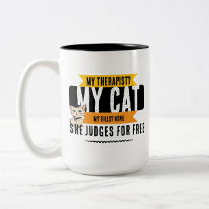 Grappige kattherapeut citaat humor voor kattenlief tweekleurige koffiemok