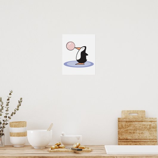 grappige kauwgompinguïn poster (Keuken)