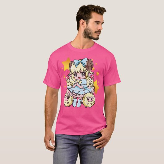 Grappige Kawaii Anime Chibi Schaap Leuke Dierenlie T-shirt (Voorkant volledig)
