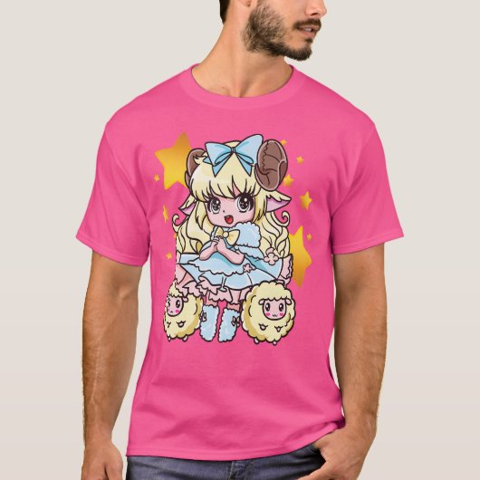 Grappige Kawaii Anime Chibi Schaap Leuke Dierenlie T-shirt (Voorkant)