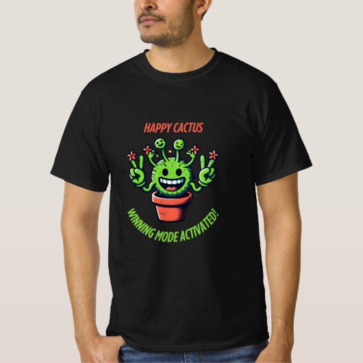 Grappige Kawaii Cactus - Gelukkig Plant T-shirt (Voorkant)
