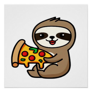 Grappige Kawaii Chibi Luiaard met Pizza � Lieve Ca Perfect Poster