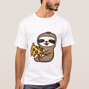 Grappige Kawaii Chibi Luiaard met Pizza � Schattig T-shirt