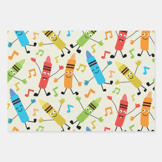 Grappige Kawaii dansende kleurpotloden met Muziekn Inpakpapier Vel (Voorkant)
