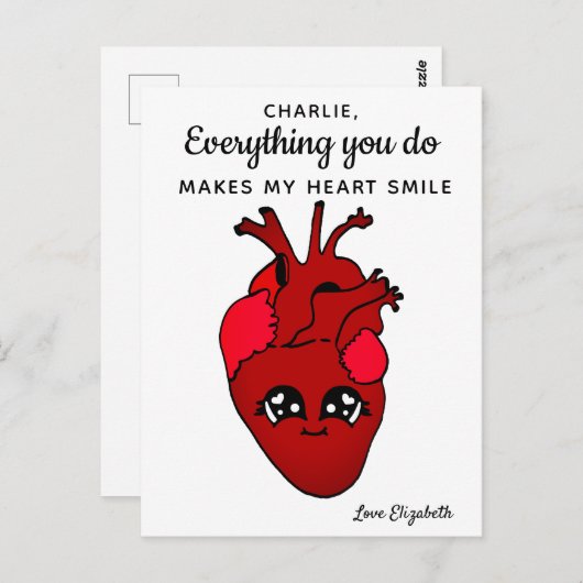 Grappige Kawaii Echte Hart Tekening Valentijnsdag Briefkaart (Voorkant / Achterkant)