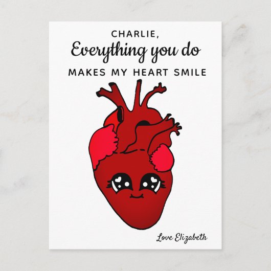 Grappige Kawaii Echte Hart Tekening Valentijnsdag Briefkaart (Voorkant)