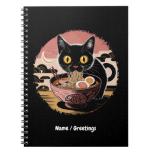 Grappige Kawaii Kat Eten Ramen Noodles Schattigee Notitieboek